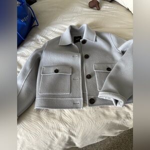 Theory Light Gray Cropped Wool Jacket with Patch Pockets